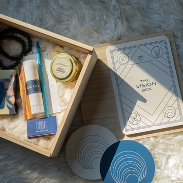 The Vision Box: wooden box showing contents.