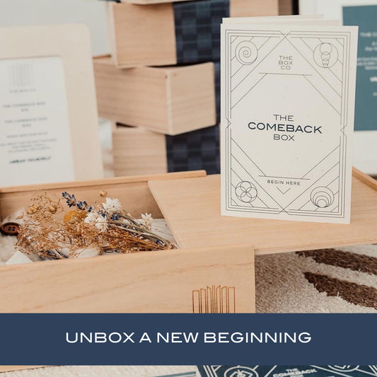 The Comeback Box: wooden box with dried flowers.