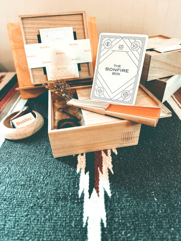 The Bonfire Box: Wooden box showing various contents.